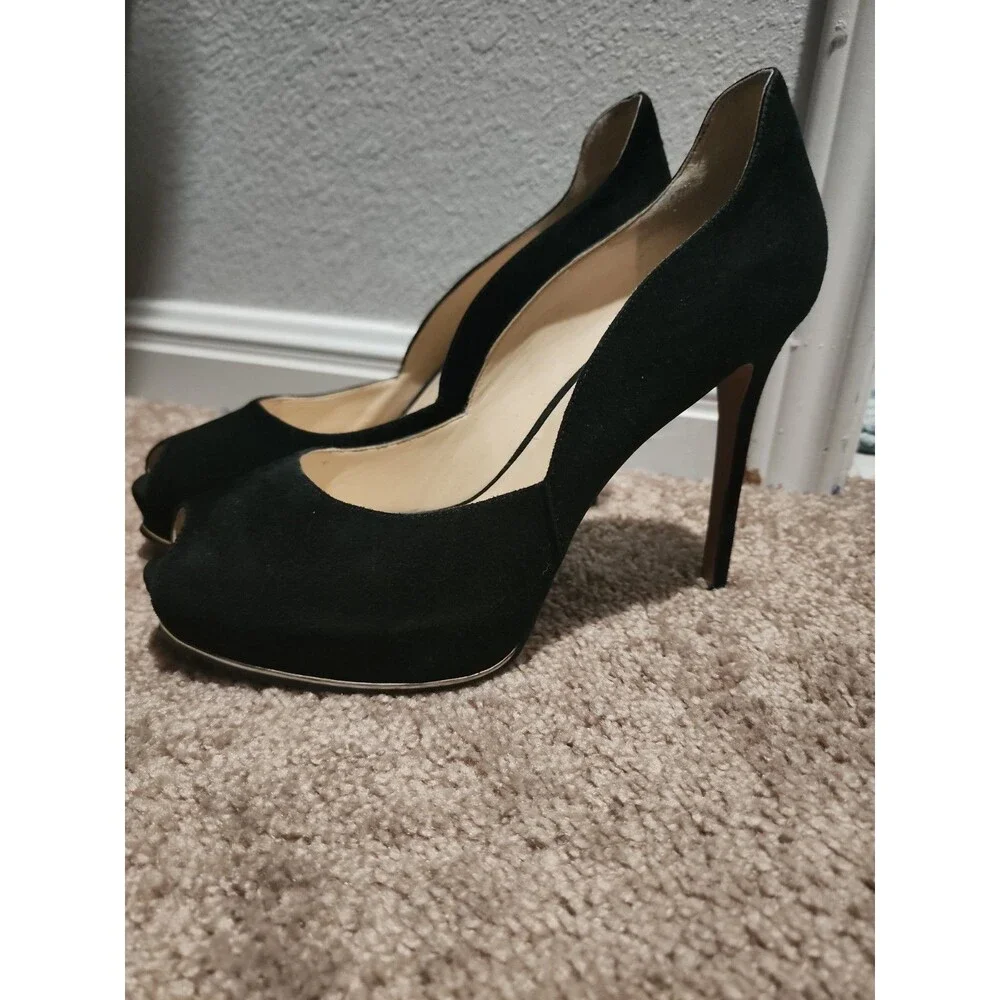 Nine West Women's Solid Black Suede Peep Toe Platform High Heel Shoes Size: 10M